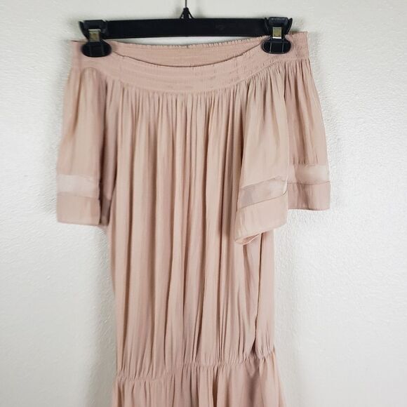 Women's Designer Light Pale Pink Cold Off the Shoulders Drop Waist Dress Size SM - Picture 3 of 12